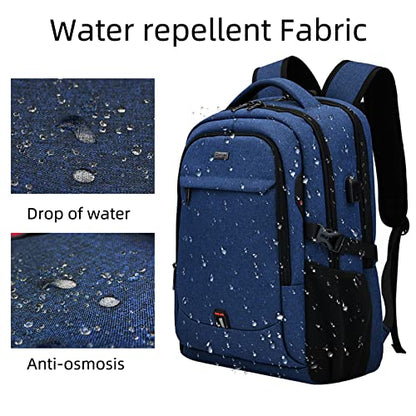 17 Inch Laptop Backpack for Travel Water Resistant College Backpack for Men Women Laptop Bag with USB Charging Port,Blue - color: Blue