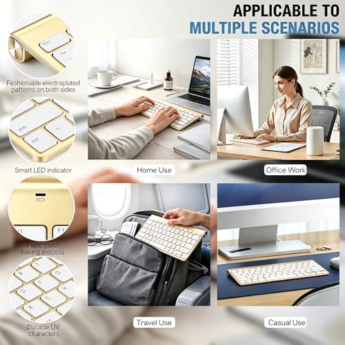 Wireless Keyboard, 78 Keys 2.4G Bluetooth Thin Lightweight Silent Keyboard for Laptop/PC/Tablet/Desktop/Smart TV - color: Gold