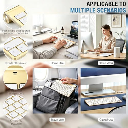 Wireless Keyboard, 78 Keys 2.4G Bluetooth Thin Lightweight Silent Keyboard for Laptop/PC/Tablet/Desktop/Smart TV - color: Gold