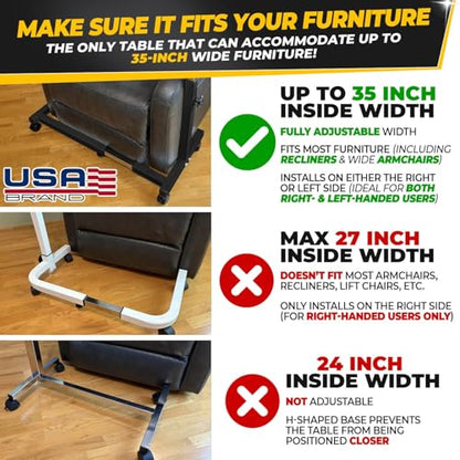 Recliner Table, Over the Bed Table with Wheels, Adjustable Width & Height, with Split Tilt Design & 4 Caster Wheels with Brakes (Beechwood Tabletop, Black Base) - color: Beechwood, Black Base