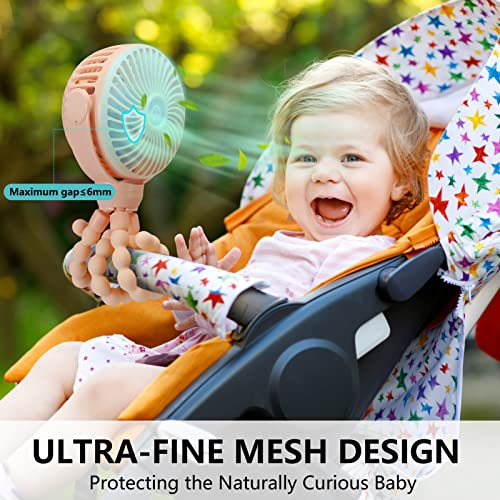 snawowo Mini Portable Baby Stroller Fan, Battery Operated Clip on Fan, Rechargeable 360° Rotate Flexible Tripod Handheld Cooling for Car Seat Crib Treadmill Travel（Pink） - color: U-Pink
