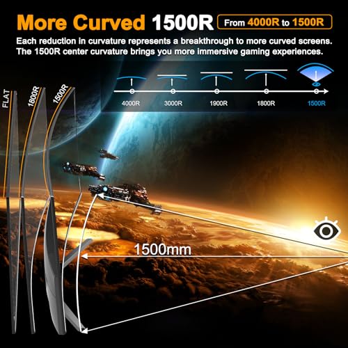 SANSUI 24 Inch Curved Gaming Monitor up to 180Hz MPRT 1ms with Built-in Speakers,FHD 1080P Computer Monitor Freesync 130% sRGB HDR,HDMI DP Ports VESA Mount Metal Stand(ES-G24C1 HDMI Cable Included) - size: 24.01