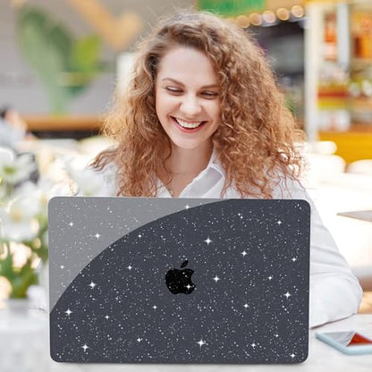 G JGOO for MacBook Air 13 inch Case 2021 2020-2018 M1 A2337 A2179 A1932 | Glitter Protective Plastic Hard Shell for MacBook Air 13.3 inch Case + Keyboard Cover + Screen Protector, Sparkly Black - color: Black