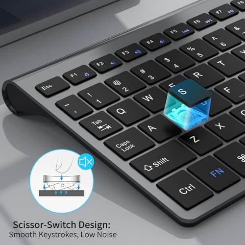 JOYACCESS Wireless Keyboard, 2.4G Slim and Compact Wireless Keyboard with Numeric Pad for Laptop, MacBook Air, Apple, Computer, PC(Black and Grey) - color: black grey