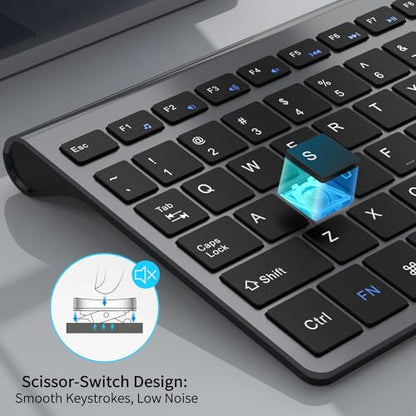 JOYACCESS Wireless Keyboard, 2.4G Slim and Compact Wireless Keyboard with Numeric Pad for Laptop, MacBook Air, Apple, Computer, PC(Black and Grey) - color: black grey