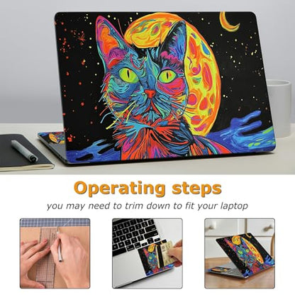 Universal Laptop Skin Sticker with 2 Wrist Pad Decals, 3-Piece Removable Vinyl Laptop Cover, Impressionist Cat Waterproof Anti-Scratch, Easy-Trim Fit for 13.3" 14" 15.6" Laptops - color: Impressionist Cat