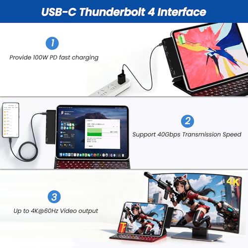 Surface Pro 12 Docking Station Hub, Surface Pro 12 Accessories with 4K HDMI, USB-C Thunerbolt 4 (4K60Hz Video+Data+100W PD), 3.5mm Audio, SD/TF, 2*USB 3.0 Hub for Microsoft Surface Pro 12 inch 2025 - color: Black