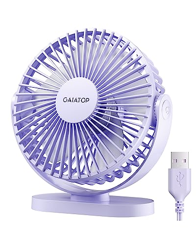 Gaiatop USB Desk Fan, 5.5 Inch Small Quiet Powerful 3 Speeds 90° Rotate, Personal Mini Portable Desktop Table Fans, Cooling for Home Office Car Travel Indoor Outdoor Purple - color: Purple