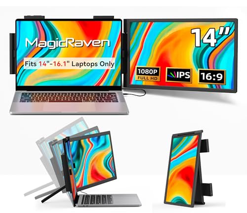 MAGICRAVEN Laptop Screen Extender, 14" 1080P Portable Monitor, Type-C HDMI Plug and Play for 13.3" - 16.1" Laptops, 270° Rotation Attachment Display for Windows/MacOS/Chrome Laptop Phone - size: 14"
