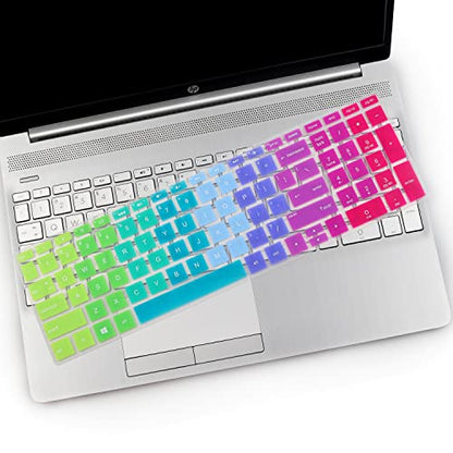 2PCS Keyboard Cover for HP Laptop 15.6 15-dy 15-dw 15-bw 15-bf 15-bs 15-cb 15-cc 15-cd 15-cs 15-da 15-ef Series, HP Envy 17.3 17-by 17-bs 17-ca 17-by1053dx/by2053c/by3051cl/by3613dx 17-bs011dx/bs049dx - color: Rainbow+Clear
