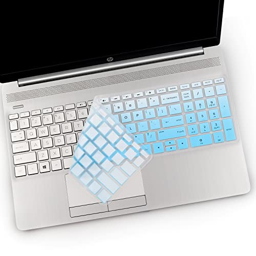 2PCS Keyboard Cover for 17.3 HP Laptop 17-by 17-bs/ca 17-by4623dx 17-by4025nr 17-by4013dx 17-by4062cl 17-by4061nr 17-ca1006ds 17-by2053cl 17-by4013dx 17-by4633dx by4059cl by0062st 17t-by400 17-bs011dx - color: Ombre Blue+Clear