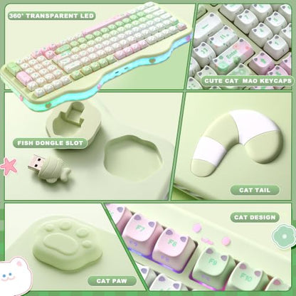 YUNZII C98 Cute Wireless Mechanical Keyboard(Green Mao, Milk Switch) | Cake Keyboard,99 Keys with Number Pad, MAO Keycaps, BT5.0/2.4G/USB-C,Hot Swap, Gasket Mount, Custom RGB Backlight for Win/Mac - color: Green MAO, size: Milk V2 Linear Switch