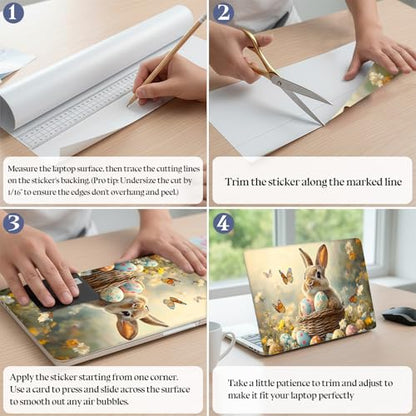 Universal Laptop Skin Sticker Decal,15.6 Inch Laptop Vinyl Cover for 13" 14" 15.6" Laptop,Scratch-Resistant Waterproof Protector Wrap,Reusable with Wrist Pads,Bunny with Eggs and Butterflies - color: Bunny with Eggs and Butterflies