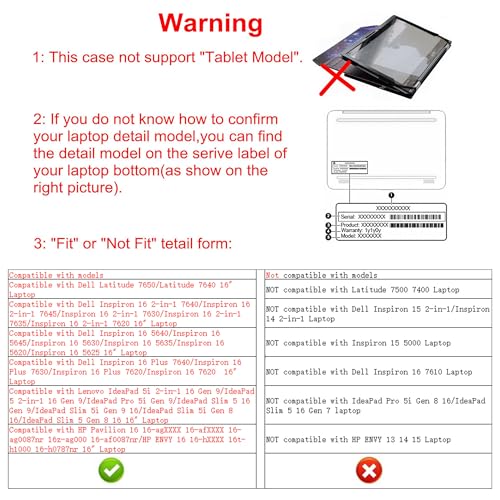 Protective Case for Dell Inspiron 16 5640 5645/Inspiron 16 2-in-1 7640 7645/Inspiron 16 Plus 7640 7630/Vostro 16 5640/Latitude 7640 7650 & Pavilion 16 16-agXXXX 16-afXXXX 16",Black - color: Black