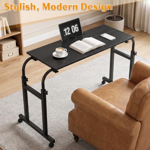 Overbed Table with Wheels, Adjustable Height and Length Bed Desk, Mobile Laptop for Bed, Recliner and Sofa, Rolling Hospital Tray Table for Adults and Seniors Black 40x80cm - color: Black 40x80cm