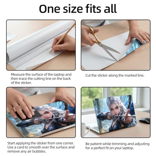 Aesthetic Laptop Skin Sticker, Silver Haired Elf Archer in Forest Waterproof Vinyl Laptop Decal, Removable Bubble Free, Reusable Protective Cover for 13 14 15 15.6 Inch - color: Silver Haired Elf Archer in Forest