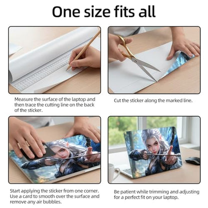 Aesthetic Laptop Skin Sticker, Silver Haired Elf Archer in Forest Waterproof Vinyl Laptop Decal, Removable Bubble Free, Reusable Protective Cover for 13 14 15 15.6 Inch - color: Silver Haired Elf Archer in Forest