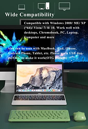 Compact Keyboard MouseCombo,JieruiDeng 79-Key Retro Mini Cute Computer Keyboard 2.4G USB Wireless and Silent Mice Set for Laptop Desktop PC iPad (Green) - color: Green