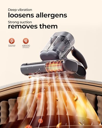 JIGOO J300 Pro Matture Vacuum Cleaner with 14Kpa 550W Powerful Suction, Infrared, UV & Heating Tech for Deep Cleaning, Anti-Allergen Bed Vacuum with Dust Sensor & Plant Fragrance for Bed, Sofa, Crib - color: Silver