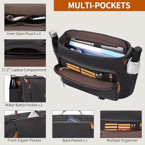 ESTARER Messenger Bag 17-17.3 Inch, Men's Computer Satchel Water-resistant Canvas, Teacher Laptop Briefcase for Work Office College, Dark Grey - color: 17-17.3" Buckle-dark Grey