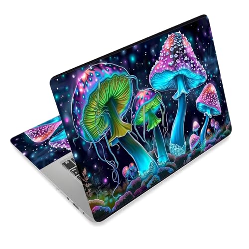 Laptop Skin Sticker Decal for 12 13 13.3 14 15 15.6 in, Universal Vinyl Waterresistant Protector Cover for Notebook PC Netbook, Computer Decor for Women Girls Glowing Mushrooms - color: Glowing Mushrooms