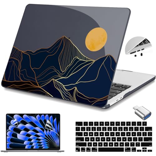 Teryeefi Compatible with MacBook Air 15 inch Case A2941 M2 A3114 M3 Release 2023 2024,Design Pattern Slim Cover + Keyboard Cover + OTG Adapter for 15.3 inch MacBook Air Liquid Retina, Mountain Line - color: Mountain Lines