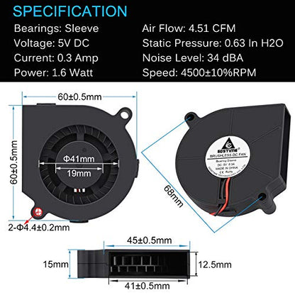 GDSTIME 60mm x 15mm USB Blower Fan w/ 3 Speeds Control 5V DC Brushless Fans | Adjustable, 6015, Small Turbo Blowers, for Helmets, Costumes, Mini PC Cooling Ventilaiton - size: 60mm x 15mm