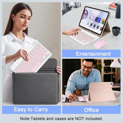 Wireless Keyboard and Mouse Combo, Rechargeable Bluetooth Keyboard & Mouse with 2.4 GHz Wireless USB Receiver, Compatible with iPad, Smartphone, PC, Laptop, Windows/iOS/Android, Pink - color: Pink