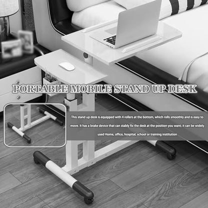 Mobile Laptop Desk with Pen Holder, Bedroom Bedside Lifting Standing Desk, Portable Mobile Study Table with Casters, Foldable Storage Side Table(Brown) - color: Brown