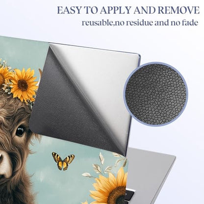 Universal Laptop Skin Sticker Decal,15.6 Inch Laptop Vinyl Cover for 13" 14" 15.6" Laptop,Waterproof Scratch-Resistant Protector Wrap,Reusable with Wrist Pads,Sunflower Highland Calf - color: Sunflower Highland Calf