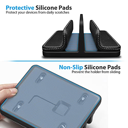 Leather Vertical Laptop Stand,Dual Laptop Holder Stand,Laptop Organizer with Adjustable Dock (18-26mm/0.7-1 in) for All MacBook/Tablet/Surface/Dell/iPad (Black)