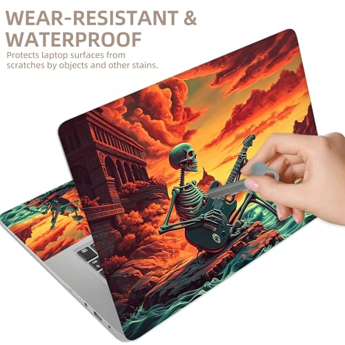 Universal Laptop Skin Sticker for 12/13/14/15.6 Inch Laptops, Reusable Vinyl Laptop Decal Cover, Waterproof Scratch Resistant Notebook Skin with 2 Wrist Pads,Guitar Skull - color: Guitar Skull