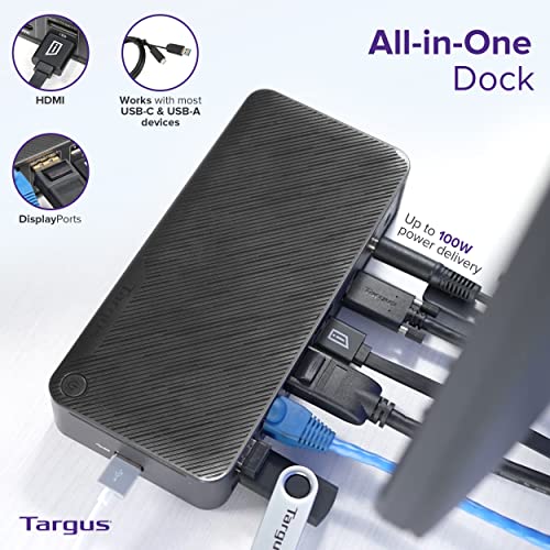 Targus USB C Docking Station Universal DV4K, USB C Laptop Docking Station Dual Monitor 2 HDMI, with Legacy Host Power Kit, Works w/Operating Systems Like Windows, Mac, Android, iOS (DOCK182USZ)