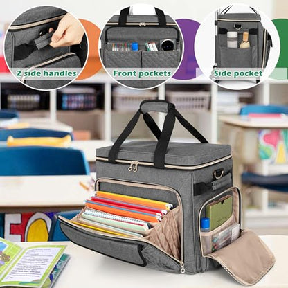 LUXJA Rolling Teacher Bag with Laptop Compartment and Detachable Dolly, Multifunctional Rolling Briefcase with Accordion File Area (Patented), Gray - color: Gray