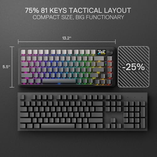 Redragon K724 PRO Wireless 81-Key Gasket Gaming Keyboard, TFT Screen & Knob | Easy-Control LED Info Display, 0-Delay Tri-Mode, Cushioned 5-Layer Noise Dampening for Creamy Thocky Sound, Compact 80% Size - color: Concrete Jungle, size: 81 Keys + LCD Screen