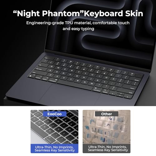 EooCoo Premium Keyboard Cover Skin Protector, Laptop Accessories Compatible with 2026 2025 2024 2023 2022 2021 M5/M4/M3/M2/M1 Pro/Max MacBook Pro 14/16, M5-M2 MacBook Air 13/15, MacBook Neo, Black - color: Tinted Clear