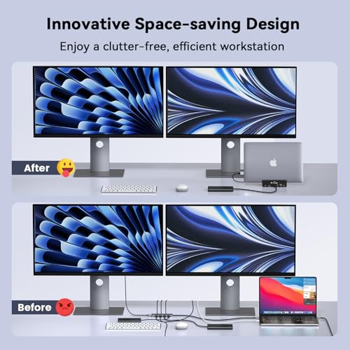 TobenONE 18-in-2 MacBook Docking Station Dual Monitor 4K@60Hz, 150W Adapter | Plug and Play, Vertical Dock Stand for MacBook Pro/Air, 2 HDMI and DP, 7 USB, 2.5GbE, 2 Audio, Space-Saving for Home Office