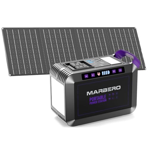 MARBERO 172Wh Solar Generator with Panels Included Solar Panel Kit 40W | Solar Powered Generator 270W Surge Portable Power Station with 8 Output Ports for Camping Outdoor Fishing Home Emergency CPAP - color: Purple Black