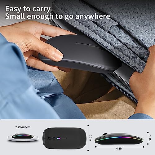 KANMABPC Wireless Bluetooth Mouse – Rechargeable, Silent, Dual Mode (Bluetooth 5.2 & USB) with LED Lights – Portable for Laptop, Desktop, & Tablet(Grey) - color: grey