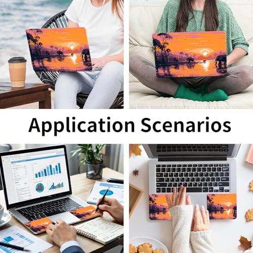 15.6 Inch Laptop Skin Sticker, Reusable Vinyl Cover Protector with 2 Wrist Pad Skins, Removable Waterproof Scratch-Resistant for 12-15.6 Inch Laptop Notebook,Elephants Sunset - color: Elephants Sunset