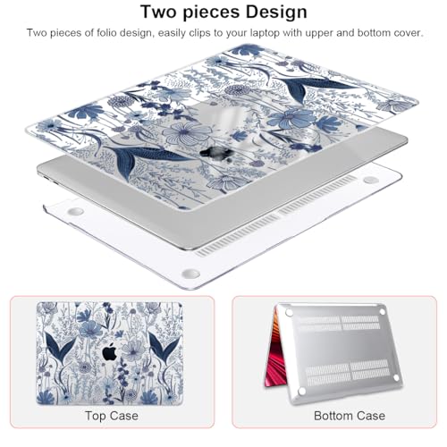 Compatible with 2018 2019 2020 2021 MacBook Air 13 inch Case M1 A2337 A2179 A1932, Clear Printed Pattern Hard Shell Case & Keyboard Cover for Mac Air 13 M1 Touch ID, Navy Blue Wild Flowers - color: Navy Blue Wild Flowers
