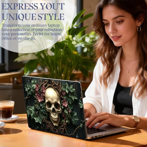 Universal Laptop Skin Sticker Decal,15.6 Inch Laptop Vinyl Cover for 13" 14" 15.6" Laptop,Scratch-Resistant Waterproof Protector Wrap,Reusable with Wrist Pads,Flower Skull Wreath - color: Flower Skull Wreath