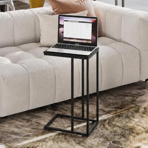 WLIVE Black Side Table,C Shaped End Table for Bedroom, Home Office, Dorm, Living Room Couch Tables, C Shaped TV Tray Table, 2-Tier Side Tables - color: Relief Black