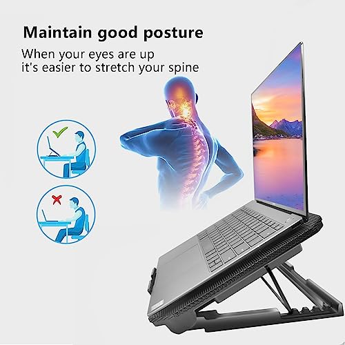 Laptop Cooling Pad, Cooler Pad Chill Mat 2 Quiet Fans LED Lights and 2 USB Ports 5 Height & with Adjustable Speed Mounts Metal Mesh Design, for 9"-17" Laptops（Black） - color: Black