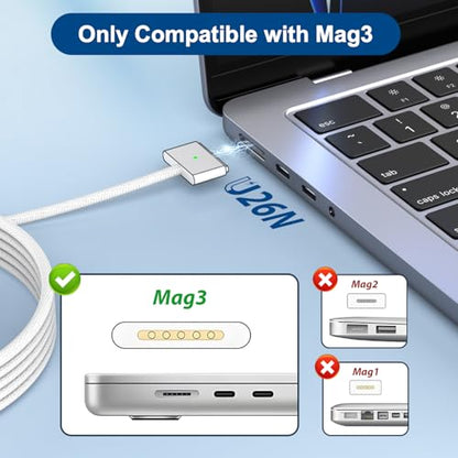 140W Charger for MacBook Pro 14 16 inch MacBook Air 13 15 inch 2026-2021 M5 M4 M3 M2 M1, 140W GaN Power Adapter, 6.6FT USB C to 3 Magnetic 3 Cable, 8.2FT USB C to C Cable【Original Quality】
