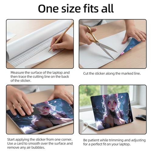 Aesthetic Laptop Skin Sticker, White Haired Kitsune with Purple Eyes Waterproof Vinyl Laptop Decal, Removable Bubble Free, Reusable Protective Cover for 13 14 15 15.6 Inch - color: White Haired Kitsune with Purple Eyes