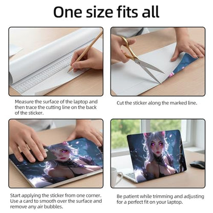 Aesthetic Laptop Skin Sticker, White Haired Kitsune with Purple Eyes Waterproof Vinyl Laptop Decal, Removable Bubble Free, Reusable Protective Cover for 13 14 15 15.6 Inch - color: White Haired Kitsune with Purple Eyes