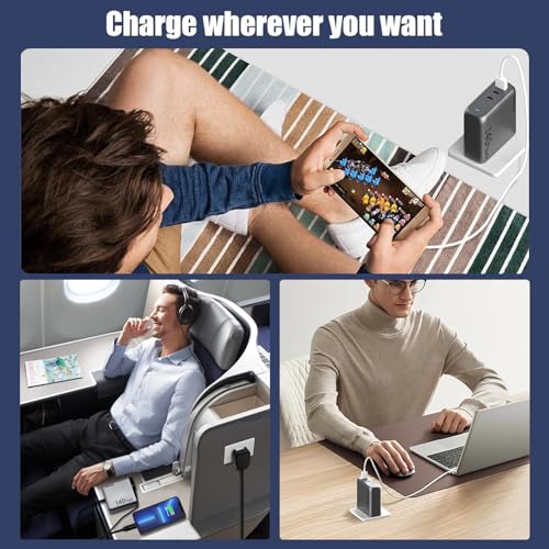 140W GaN+ USB C Charger 100W Laptop Fast Charger PD3.1 PPS 3-Port USB C Wall Charger Power Adapter for MacBook Pro 16'', Dell XPS, iPhone 16/15 Pro Max, iPad Pro, Tablet, Chromebook (Gray)