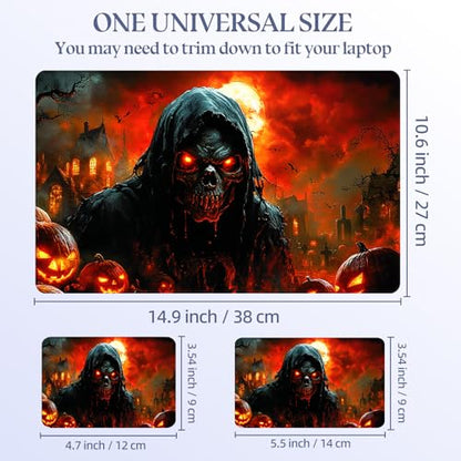 Universal Laptop Skin Sticker Decal,15.6 Inch Laptop Vinyl Cover for 13" 14" 15.6" Laptop,Scratch-Resistant Waterproof Protector Wrap,Reusable with Wrist Pads,Skeleton Pumpkin Hell - color: Skeleton Pumpkin Hell