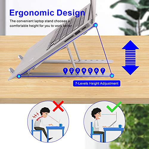 Laptop Stand - Adjustable Ergonomic Aluminum Stand, 7 Angle Anti-Slip, Compatible with 9-15.6 inch Laptops, Silver